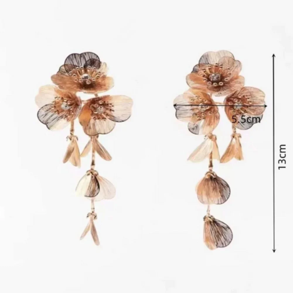 Cascading Flower earrings  metal Appliques FLOWER earrings - Picture 6 of 7